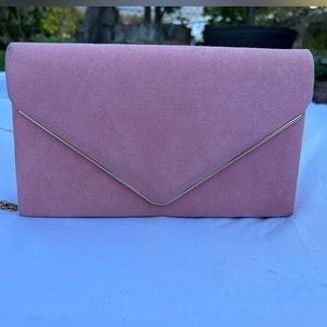 Pink velvet crossbody purse with gold details